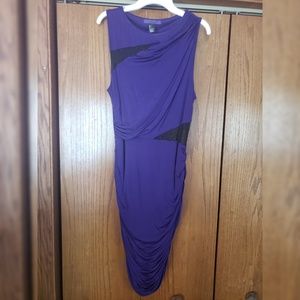 Sleeveless purple dress with black mesh